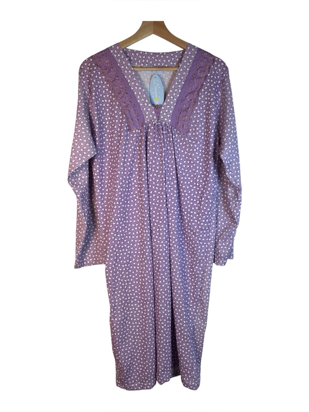 Dream Crest Nightgown Large Purple Hearts long sleeve Cottage Granny